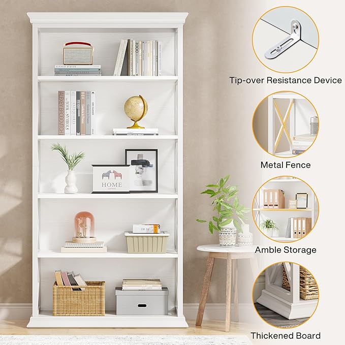 Tribesigns 6-Tier Bookcase Set of 2, 71 Inches Industrial Bookshelves and Bookcases, Floor Standing 5 Shelf Display Storage Shelves Tall Bookcase for Home Office, Living Room, Bed Room, White