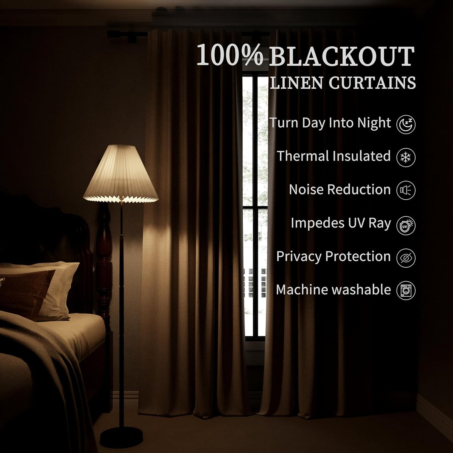 BOODII 100% Blackout Curtains 84 Inch Length 2 Panels Set Black Linen Textured Curtains Thermal Insulated Room Darkening for Bedroom Living Room Drape Sound Proof Curtain for Window Back Tab, 52x84