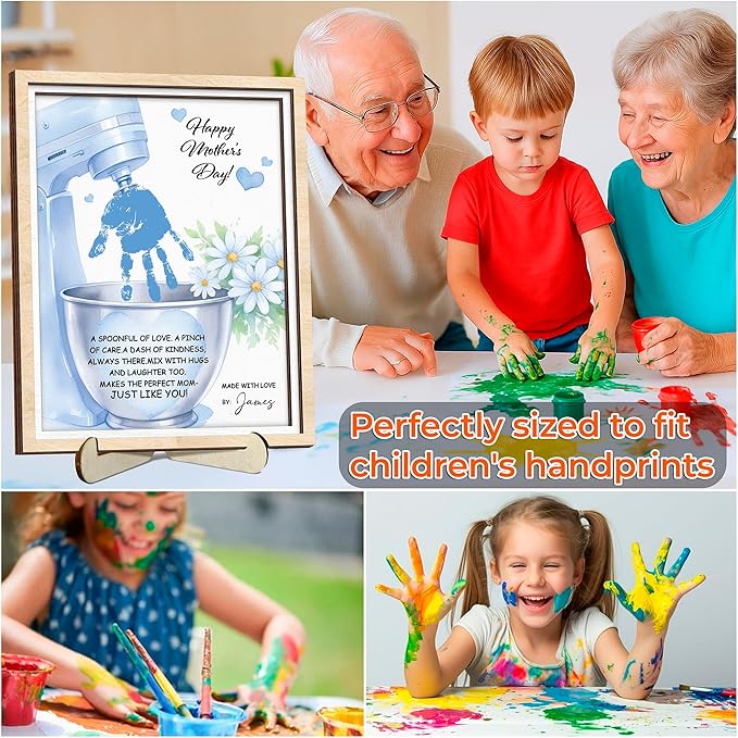 Personalized Mothers Day Handprint Sign, DIY Handprint Craft Frame with Paints, Birthday Gifts for Mom from Daughter Son, Baking Mixer Themed Frame for Women Mom Nana, Family Memories Keepsake
