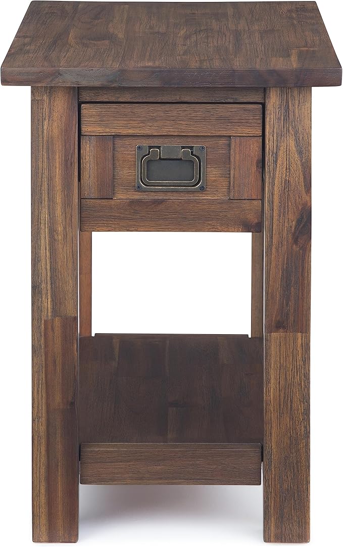 SIMPLIHOME Monroe Narrow Side Table – 14 inch Wide Solid Acacia Wood End Table in Distressed Charcoal Brown, Rustic Accent Table or Side Table for Living Room with Drawer and Shelf