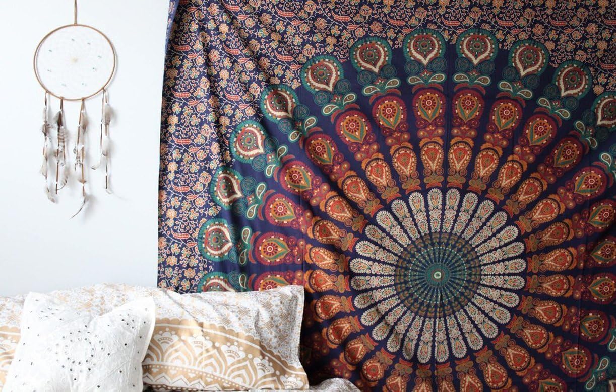 raajsee Turquoise Blue Tapestry- Tapestrys Mandala Wall Hanging- Hippie Tapestry For Bedroom Aesthetic-Size Medium (52x60 Inches / 132x152 Cms)