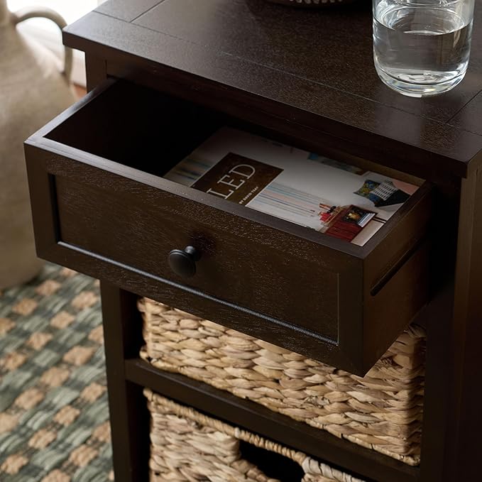 SAFAVIEH Home Collection – Carrie Dark Chocolate 3-Drawer Storage Side Table, Mixed-Material Cottage Design, Fully Assembled (AMH5700H)