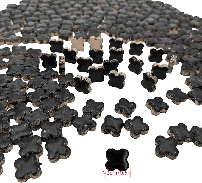 500g/1.1lb Random Color Irregular Ceramics Mosaic Tiles,DIY Making Creative Ceramic Mosaic Tiles for DIY Craft Plates Flowerpots Vases Cups Mosaic Making Supplies (Black Lucky Clover)