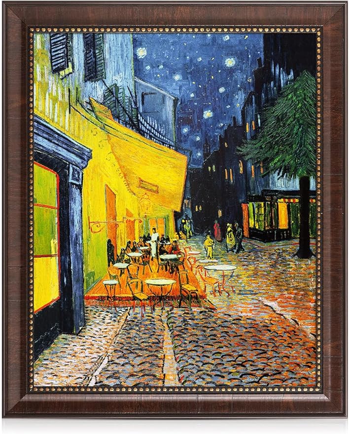 DECORARTS - Vincent Van Gogh Cafe Terrace at Night Framed Wall Art, Giclee Print with Antique Brown Frame for Home or Living Room Decor, Picture Size 16x20 Total 19x23 Made in USA