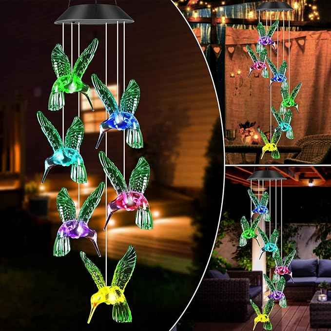 JOBOSI Hummingbird Decor Gifts, Solar Hummingbird Wind Chimes Lights, Mothers Day Wind Chime Gift, Gifts for mom, Women, Grandmother, Outdoor Garden Lawn Yard Decor (XL/3.5 * 4.5in)