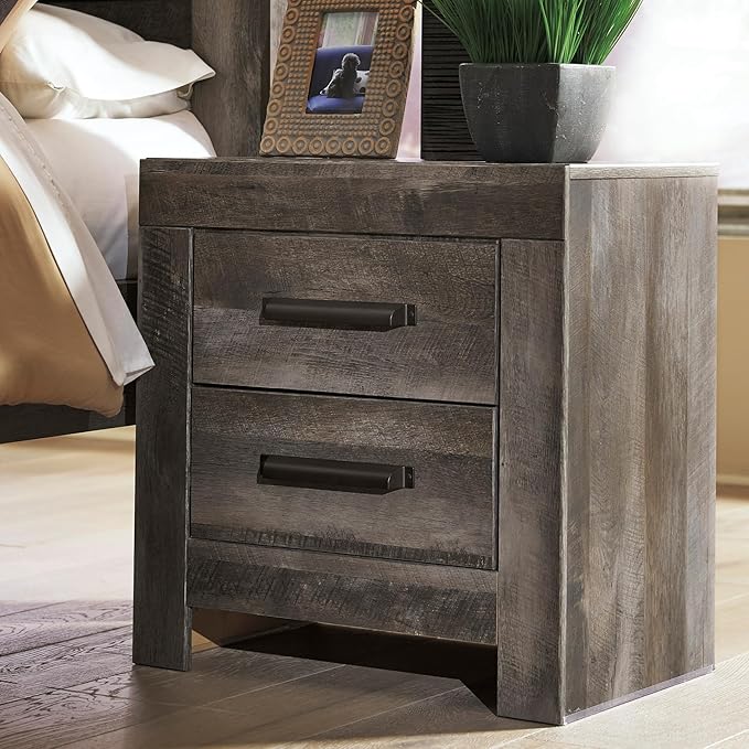 Signature Design by Ashley Wynnlow Rustic 2 Drawer Two Drawer Nightstand, 24.41" Tall, Weathered Gray