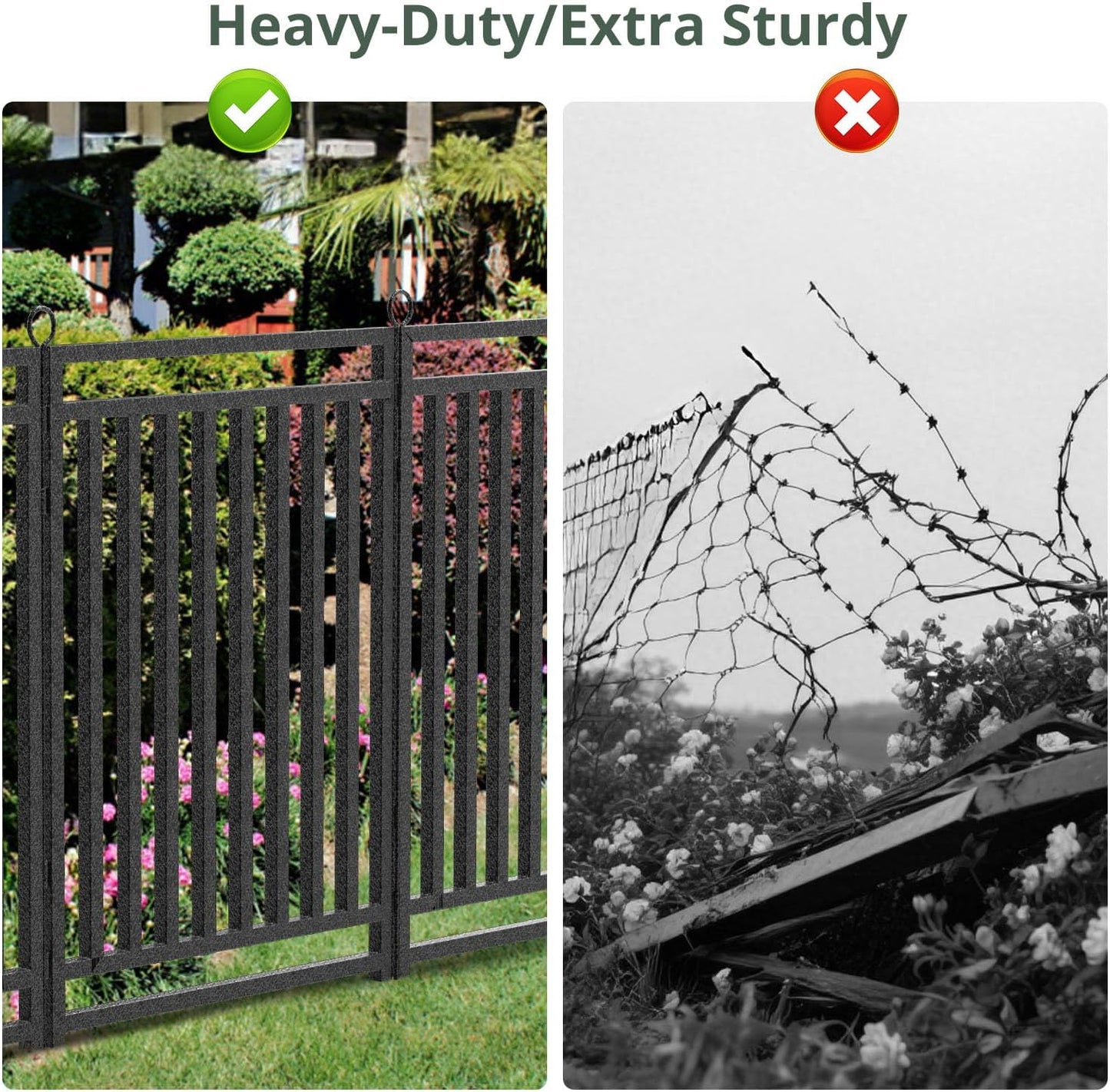 Decorative Garden Fence Large Dog Fence Outdoor for Yard, 72ft (L) × 40in (H), 28 Panels + 4 Gates, Metal Animal Barrier Fencing for Patio & Flower Bed, No Dig, Black-Silver