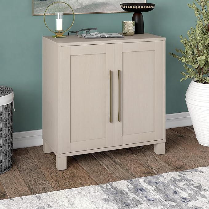 Henn&Hart 28" Wooden Accent Cabinet, Modern Sideboard Buffet Cabinet with 2 Doors and an Adjustable Shelf for Living Room, Dining Room, Bedroom or Entryway, Alder White