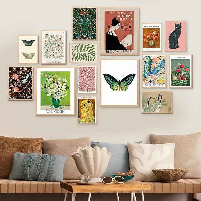 LANCHI95 15 Pcs Eclectic Wall Decor, Modern Eclectic Home Decor, Retro Maximalist Decor Aesthetic, Vintage Wall Art Prints, Colorful Boho Gallery Prints for Bedroom Dorm (Unframed)