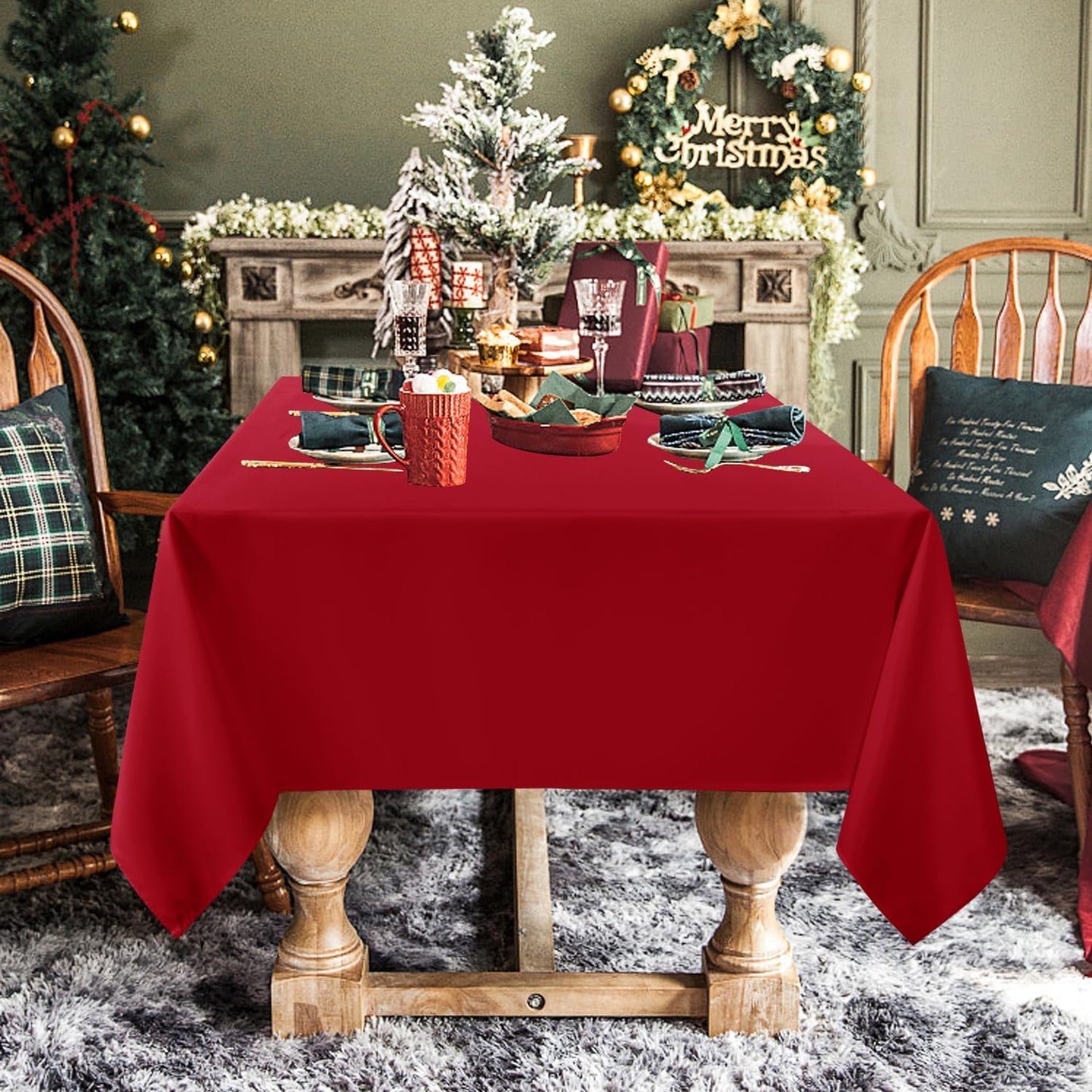 sancua Rectangle Tablecloth - 60 x 120 Inch - Stain and Wrinkle Resistant Washable Polyester Table Cloth, Decorative Fabric Table Cover for Dining Tables, Buffet Parties, Christmas Red
