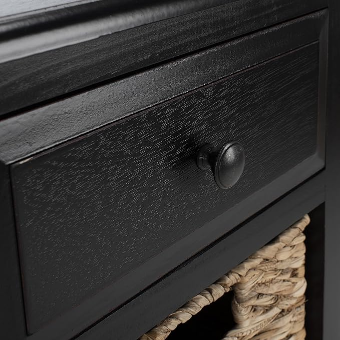 SAFAVIEH Home Collection – Michaela Distressed Black Storage Unit with Woven Basket Drawers, British Colonial Farmhouse Accent Storage, Fully Assembled (AMH5744A)
