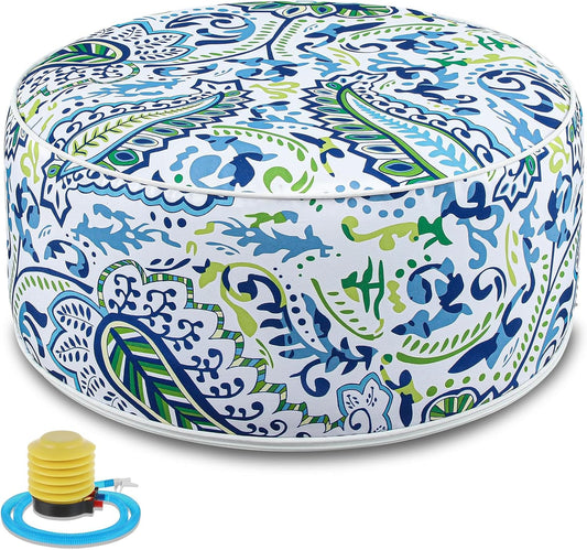 1 Pack Outdoor Inflatable Ottoman Waterproof Inflatable Pouf Foot Rest with Handle D21 x H9 Portable Outdoor Foot Rest for Patio Garden Camping or Home