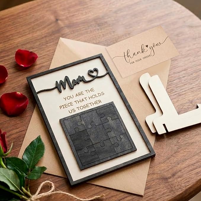 Mom You are The Piece that Holds Us Together Wooden Decor Sign, Personalized for Mom, Custom Family Name Puzzle Plaque, Mothers Day Sign Gift, Unique Home Keepsake