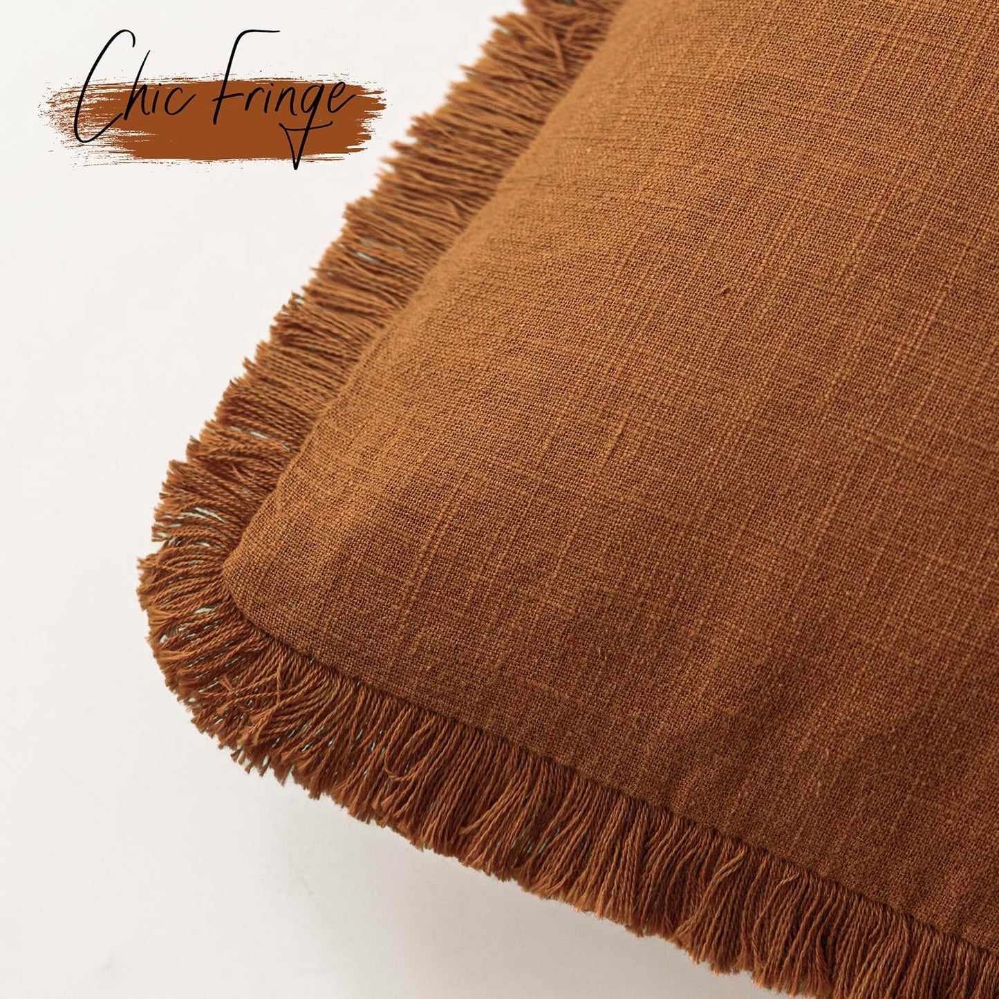 Foindtower Set of 2 Decorative Linen Fringe Lumbar Throw Pillow Covers Boho Farmhouse Cushion Cover with Tassels Soft Accent Pillowcase for Couch Sofa Bed Living Room Home Decor,12×20 Inch,Orange