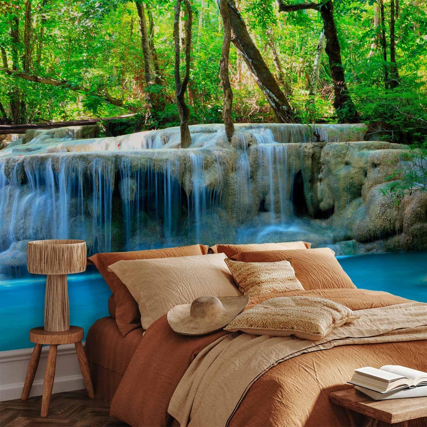 artgeist Wall Mural Waterfall Landscape 216x98 in - XXL Non-Woven Corner Wallpaper Fleece Angle Wall Decor Photo Print Picture Image Design Modern Nature Forest Tree Green c-B-10074-a-a