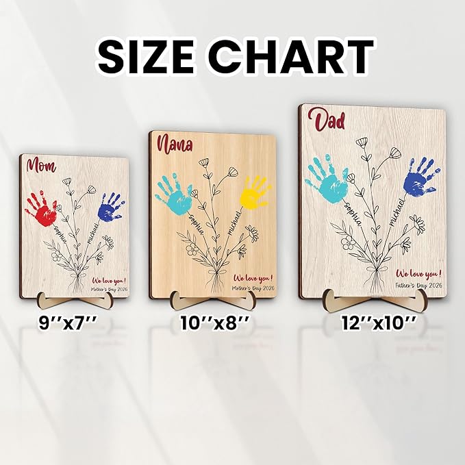 Personalized Handprint Wooden Sign for Mom Dad Grandma, DIY Kids Handprint Frame with Paints, Art Craft Family Keepsake, Mothers Fathers Day Valentines Birthday Gift for New Parents, Families