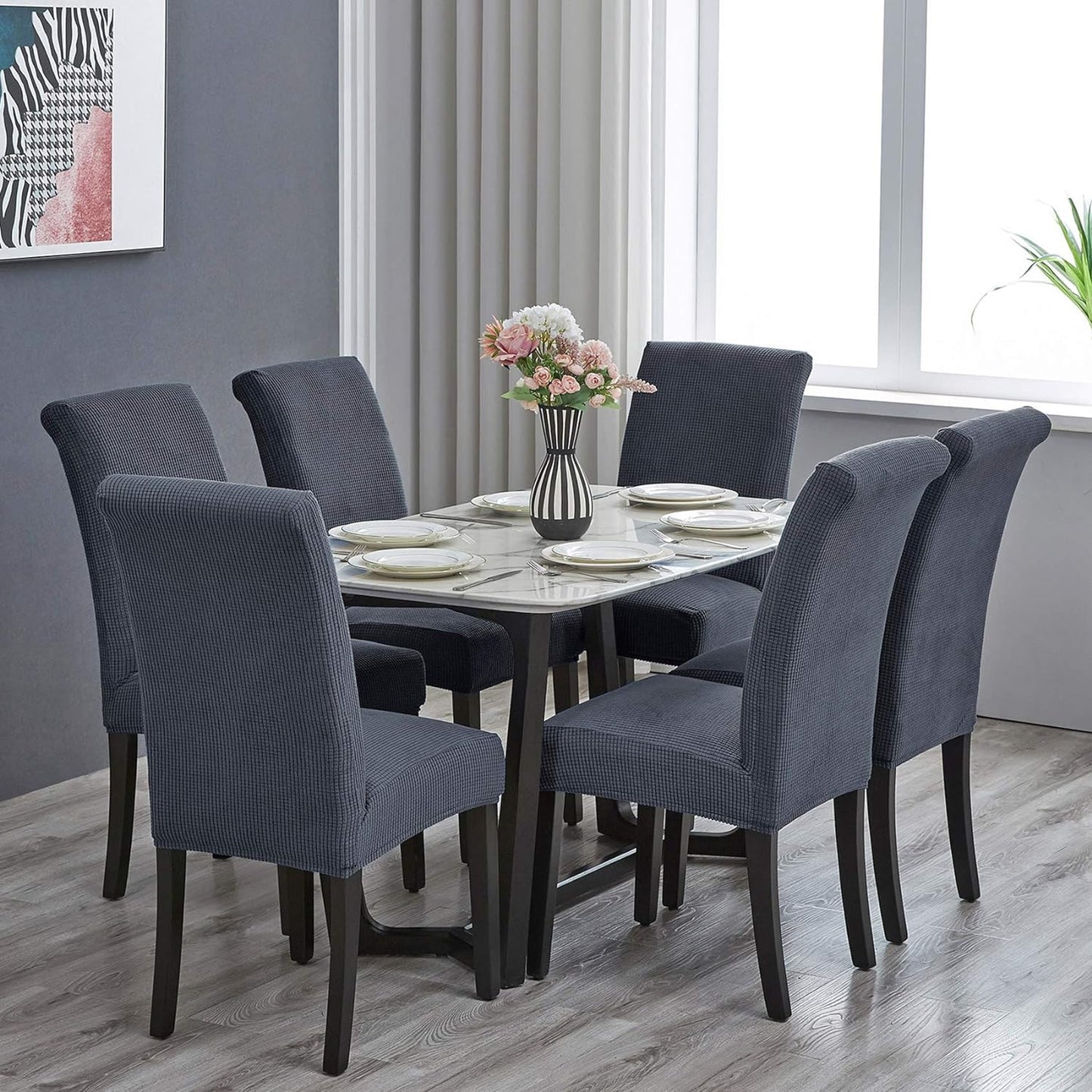 Howhic Stretch Chair Covers for Dining Room Set of 6, Removable Washable Dining Room Chair Covers, Dining Chair Slipcovers Seat Protector, Great Home Decor and Banquet Upholstery (Gray, 6 Pack)
