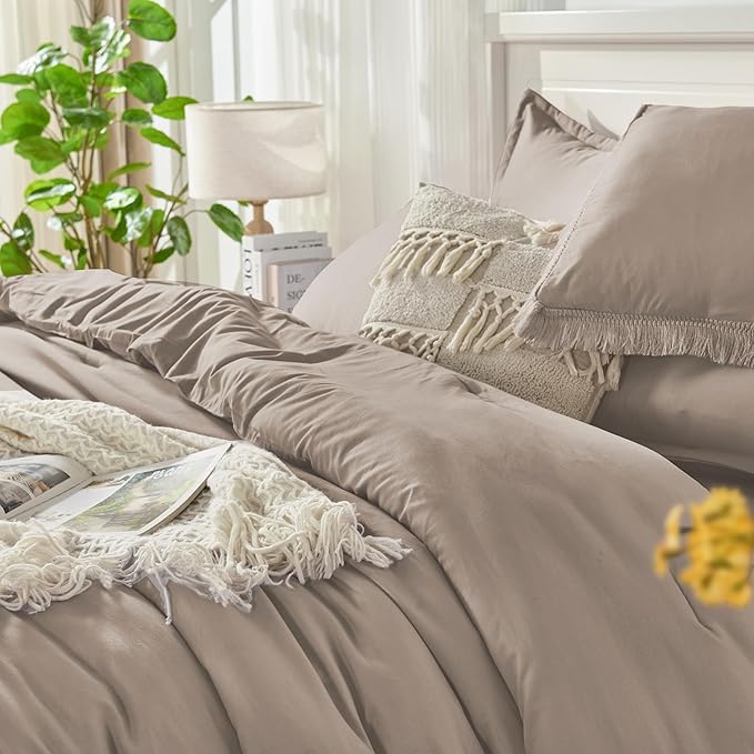 Andency California King Size Comforter Set with Sheets Khaki - 7 Pieces Cal King Bed in a Bag Boho Bedding Sets, Bed Set with Comforter, Sheets, Pillowcases & Shams