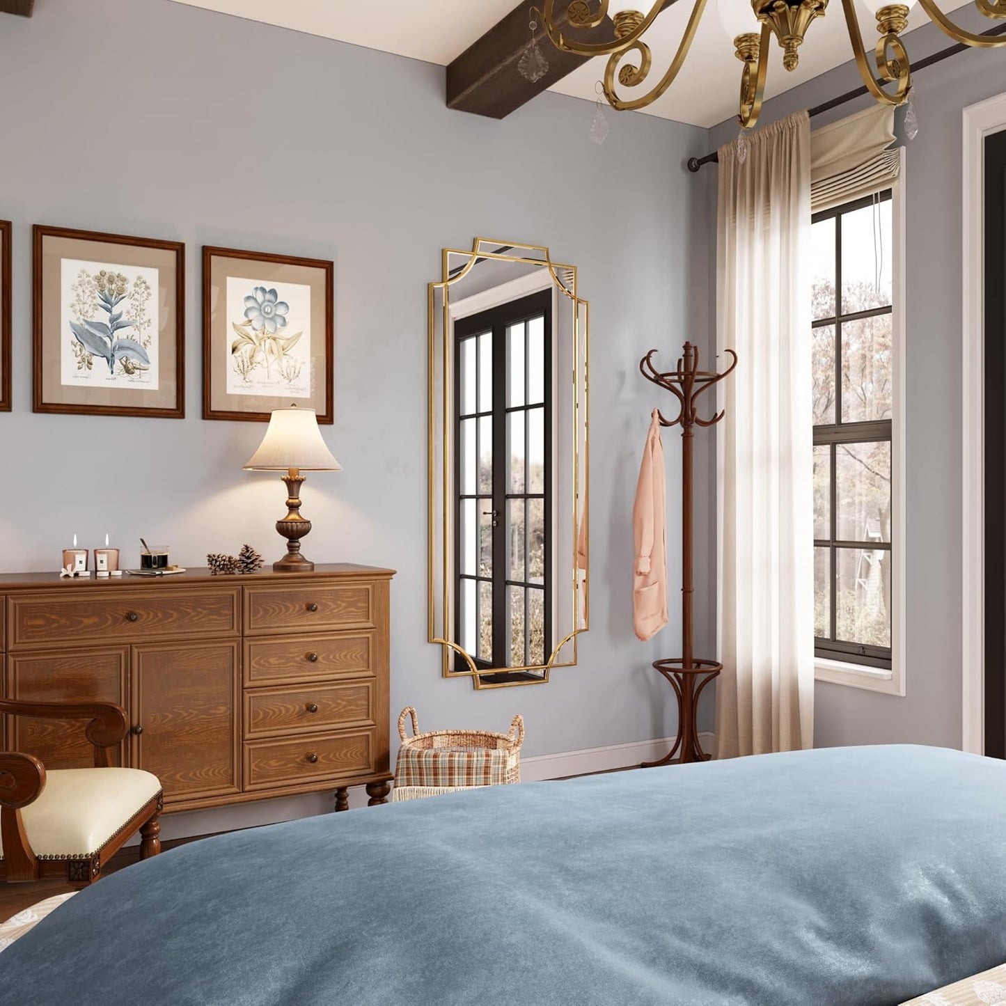 Kelly Miller Gold Full Length Mirror for Wall, 24" x58” Full Body Mirror Decorative Beveled Home Decor for Living Room Bedroom Bathroom Entryway Hallway Dressing Room