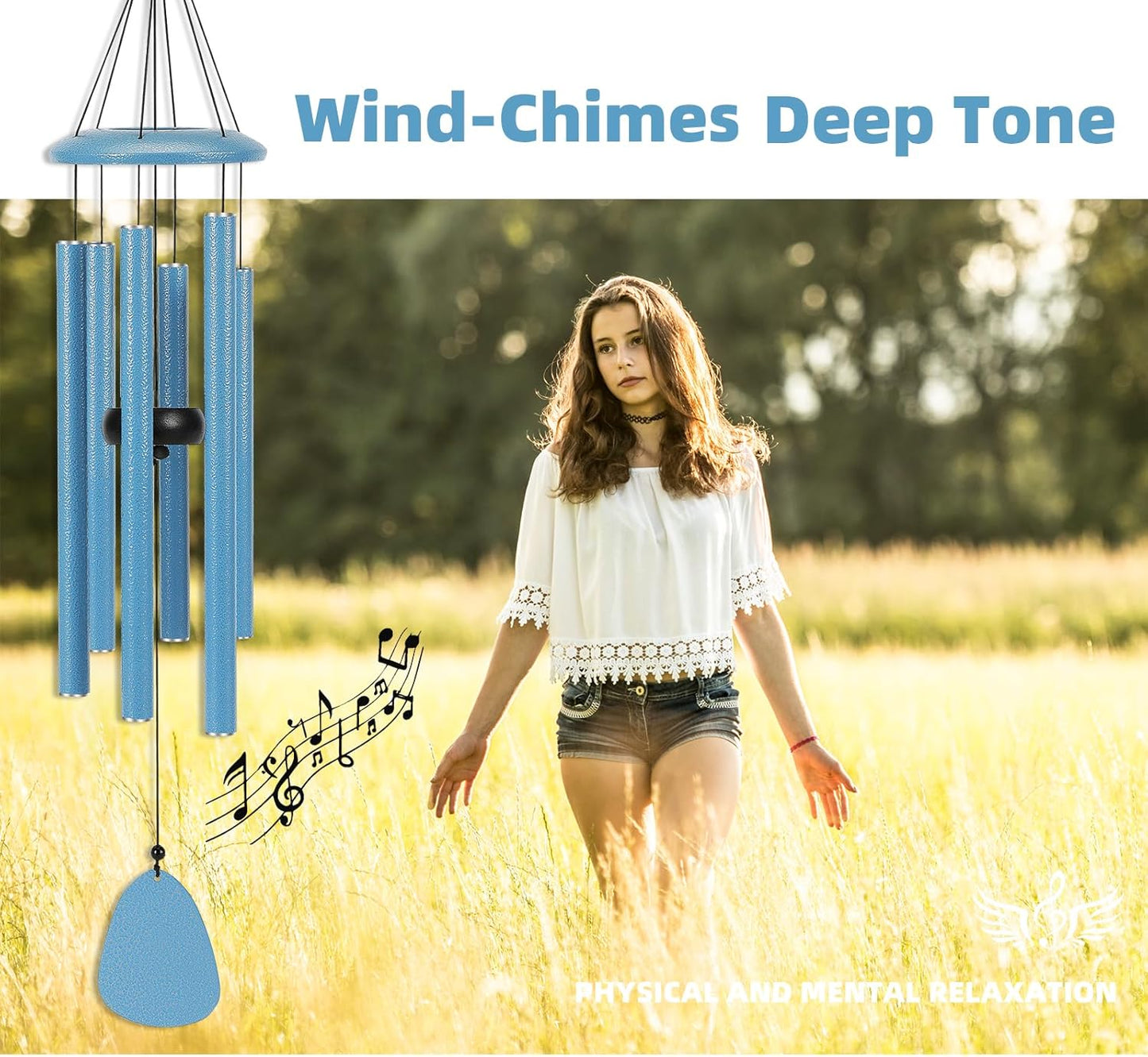 Wind-Chimes-Outdoor-Deep-Tone, Large Soothing Melodic Tones Mobile Windchimes, Wind Chimes for Outside, Memorial Wind Chime Best Gift for Mom Women Grandma Neighbors(32" Blue Coated Aluminum)