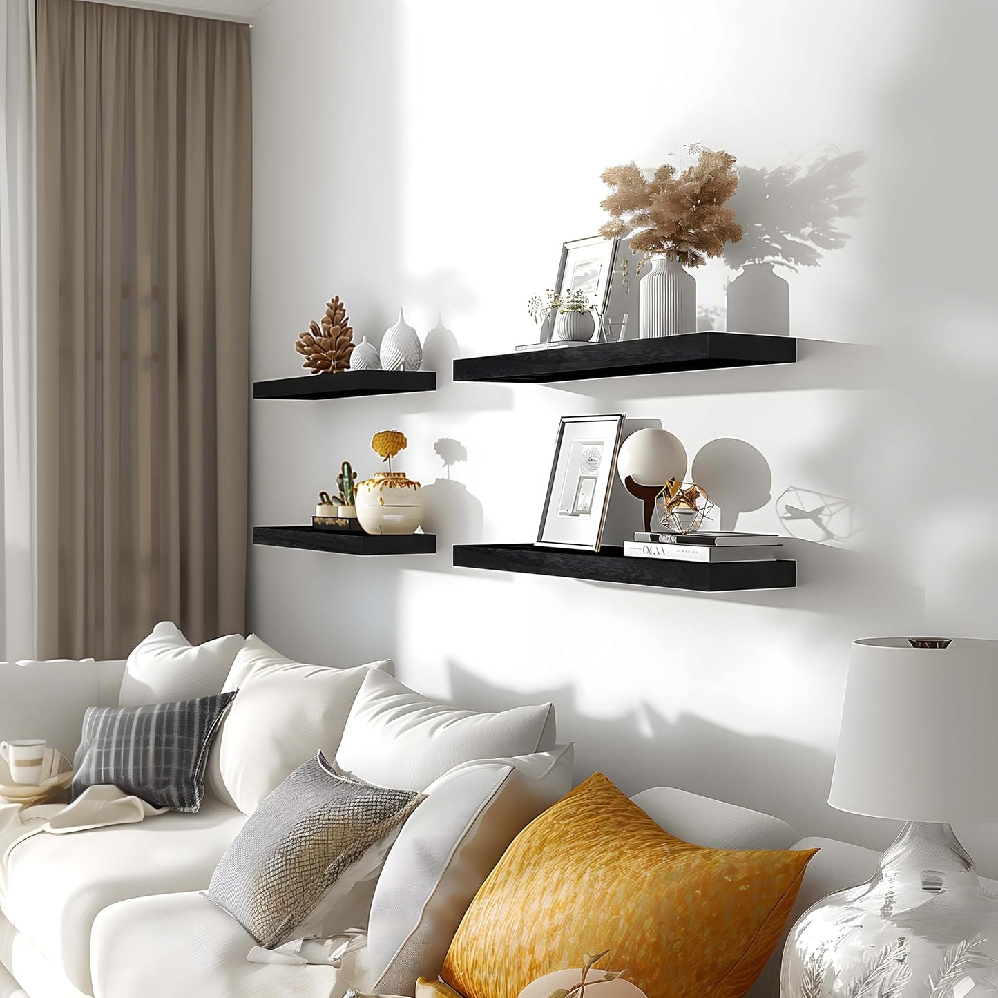 Black Wood Floating Shelves for Wall Rustic Wall Shelves for Bedroom Set of 6 - Décor Diaries