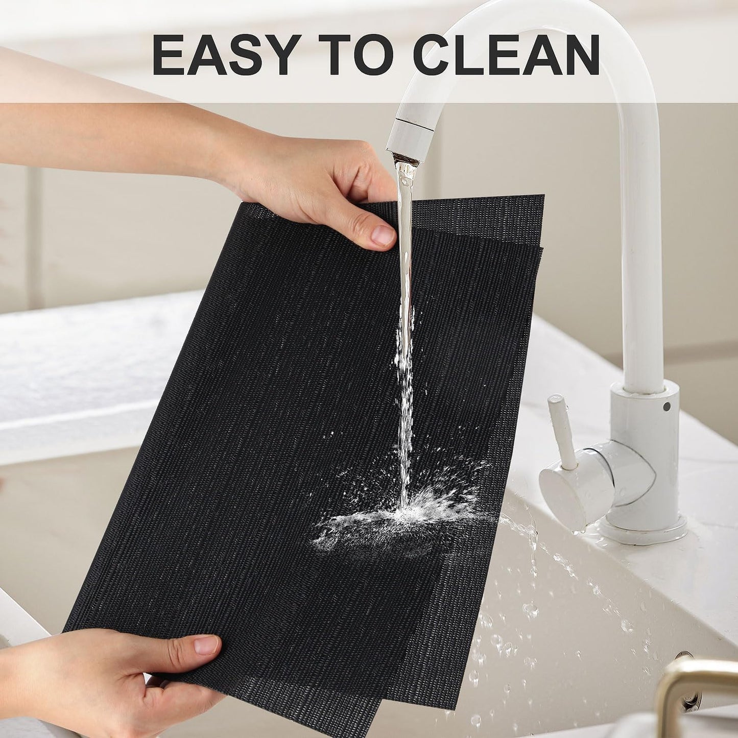 Vinyl Placemats Set of 6, PVC Woven Washable Non-Slip Table Mats, Heat Resistant Wrinkle Free Place Mats for Dining Table, Easy to Clean (6, Black)