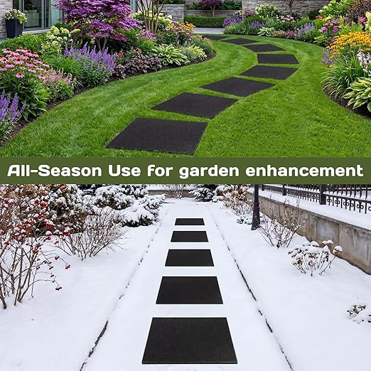 Nuanchu 8 Pcs 12 x 12 Inch Rubber Stepping Stones Outdoor Garden Walkway Non-Slip Durable Rubber Pavers for Patio, Pathway, and Landscaping, Weatherproof Stepping Stones for Easy Installation(Square)