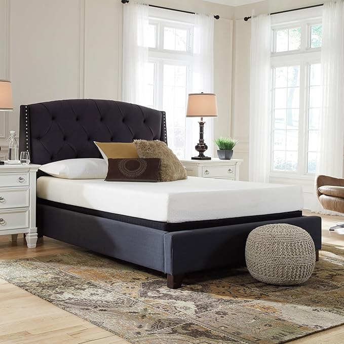 Signature Design by Ashley Queen Size Chime 8 Inch Medium Firm Gel Memory Foam Mattress with Green Tea & Charcoal Extract, Fiberglass Free, Mattress In A Box