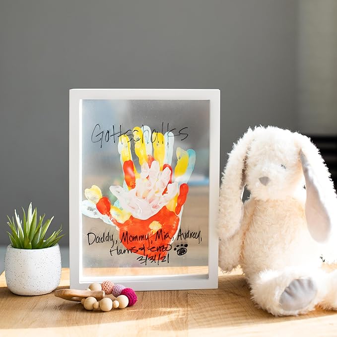 Pearhead Clear Family Handprint Frame, Gift for Moms from Kids, DIY Art Print Keepsake, Wall Home Decor, Gift for New and Expecting Parents, 4 Paint Colors Included