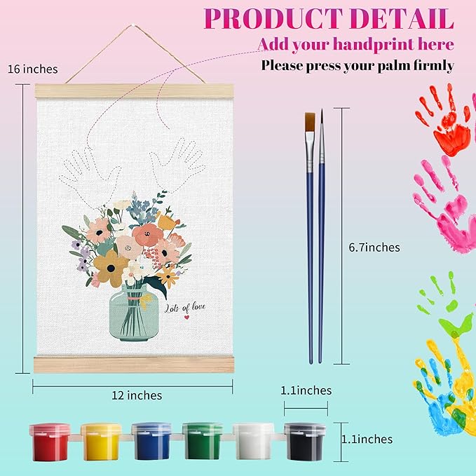 Handprint Flower Kit – 12x16 inches Flower Bouquet Handprint Art Kit with Acrylic Paints – DIY Family Keepsake Craft, Mother Daughter Activity, Mother's Day Birthday Gifts Fit for Mom, Grandma, BH04