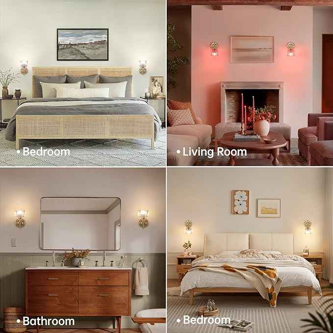 Vintage Battery Operated Wall Sconce Set of 2, 5000mAh Rechargeable Wall Light, Indoor Battery Powered Wall Lamp for Bedside Bedroom Living Room, Tulip Clear