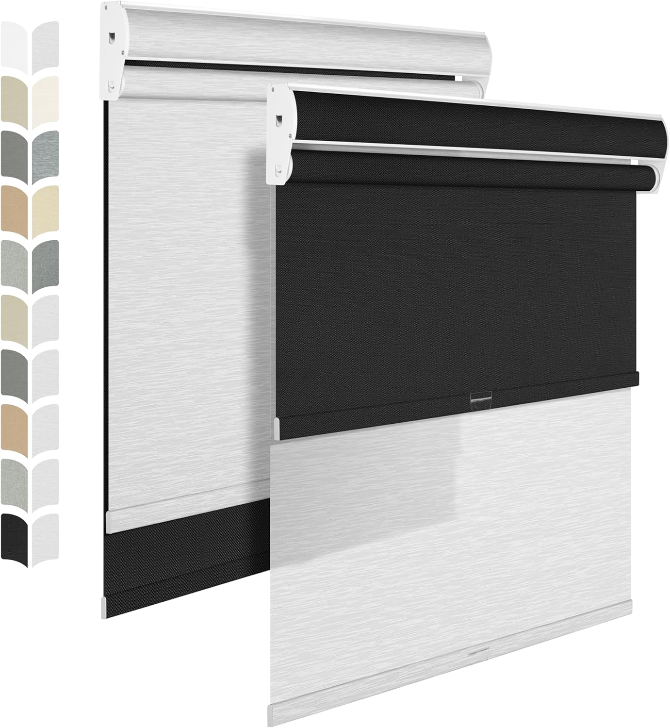 BERISSA Cordless Dual Roller Shades, Blackout & Light Filtering, Day & Night for Home & Office. Linen, Black & White. 41 W x 36" H