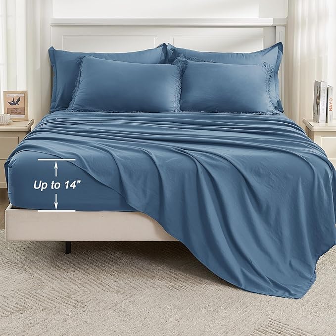 Andency Full Size Comforter Set Sea Blue -7 Pieces Boho Tassel Bed in a Bag Soft Lightweight Bedding Sets, Fringe All Season Bed Set with Comforter, Sheets, Pillowcases & Shams