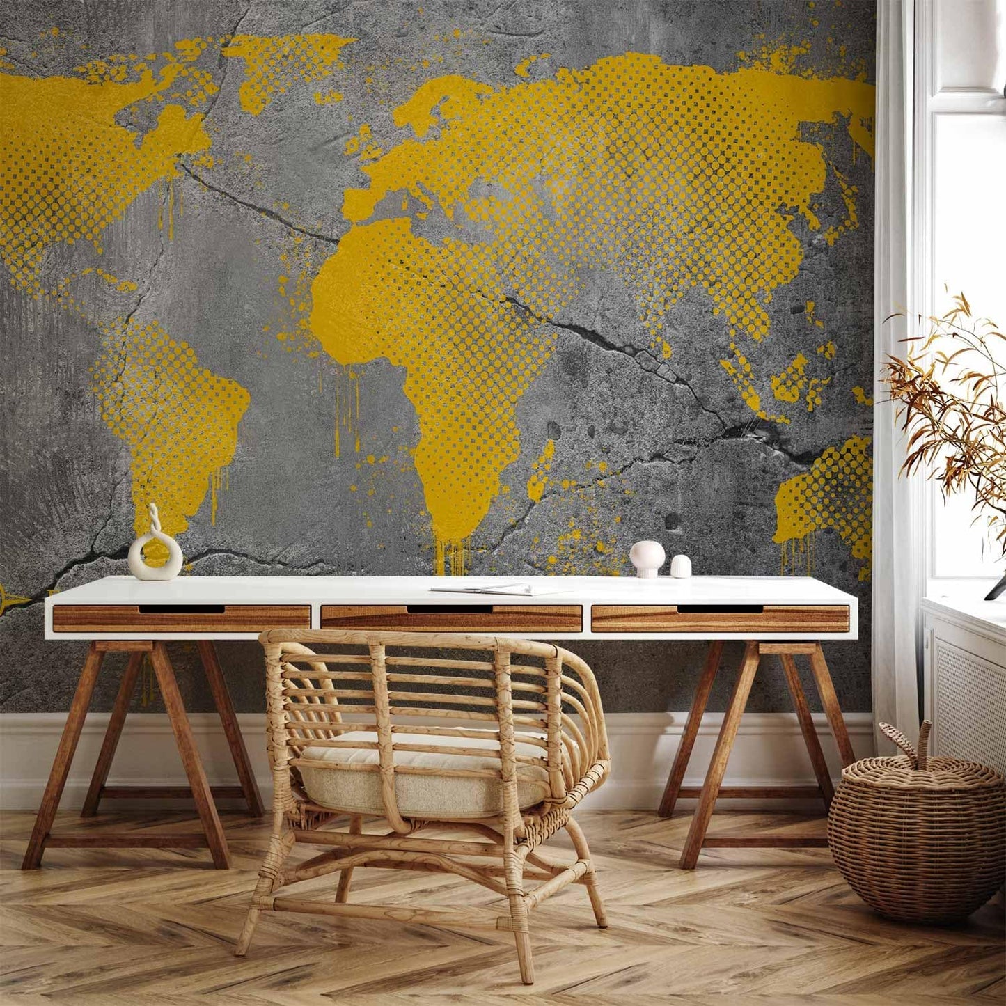 artgeist Wall Mural World Map 77x55 in - XXL Peel and Stick Self-Adhesive Wallpaper Removable Large Sticker Foil Wall Decor Print Picture Image Design Map of The World k-A-0494-a-a