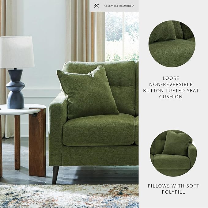Signature Design by Ashley Bixler Mid-Century Modern Tufted Loveseat with 2 Toss Pillows, Green