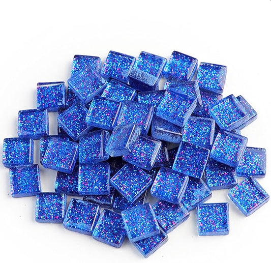 Mosaic Tiles,Glass Tiles, Shine Crystal Mosaic Glass Pieces Bulk Square Glitter Crystal Mosaic Tiles for Home Decoration or DIY Crafts 200g,1x1 cm,Azure