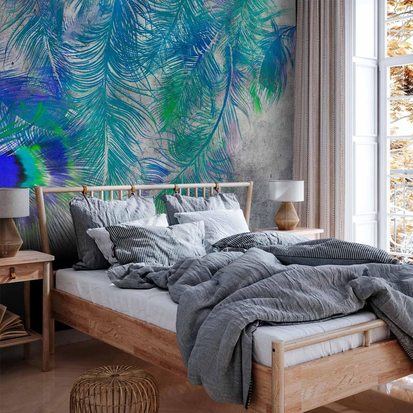 artgeist Wall Mural Cement Feather 96x69 in - XXL Peel and Stick Self-Adhesive Wallpaper Removable Large Sticker Foil Wall Decor Print Picture Image Design Colorful Abstract n-A-1488-a-a