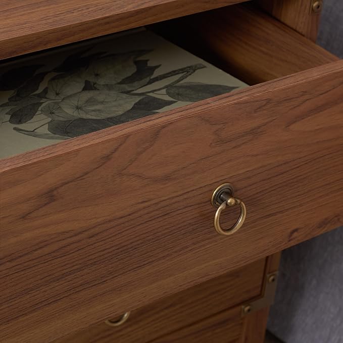 SAFAVIEH Home Collection – Galio Walnut & Gold 2-Drawer Nightstand, Vintage-Inspired Bedside Table with Storage for Bedroom (NST9600A)