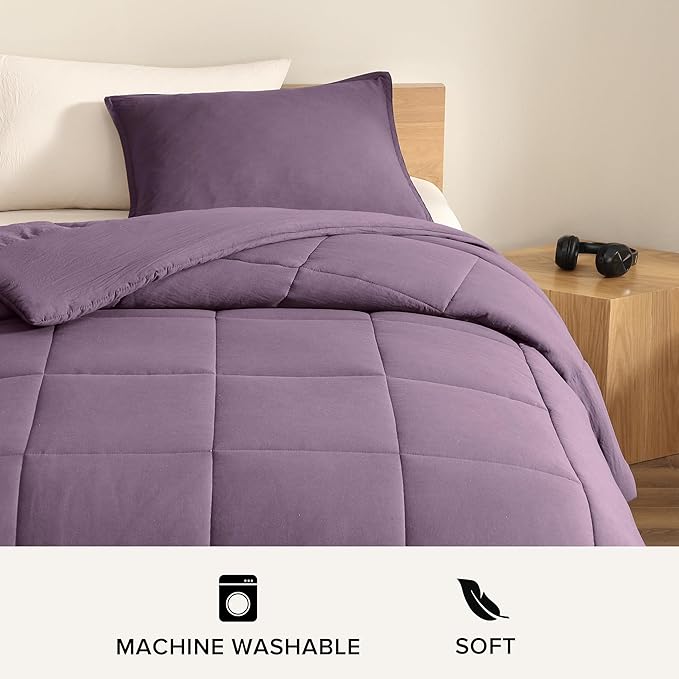 UGG Leonora Comforter Set with 1 Pillow Sham Lightweight Down Alternative Blanket Reversible All Season Washable and Hypoallergenic Bedding Set for College Dorm, Twin/Twin XL, Purple Shadow