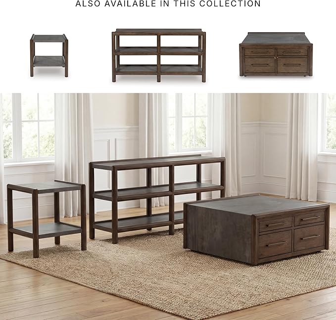 Signature Design by Ashley Kallenny Contemporary End Table with Faux Cement Top and Open Shelf, Dark Brown & Gray