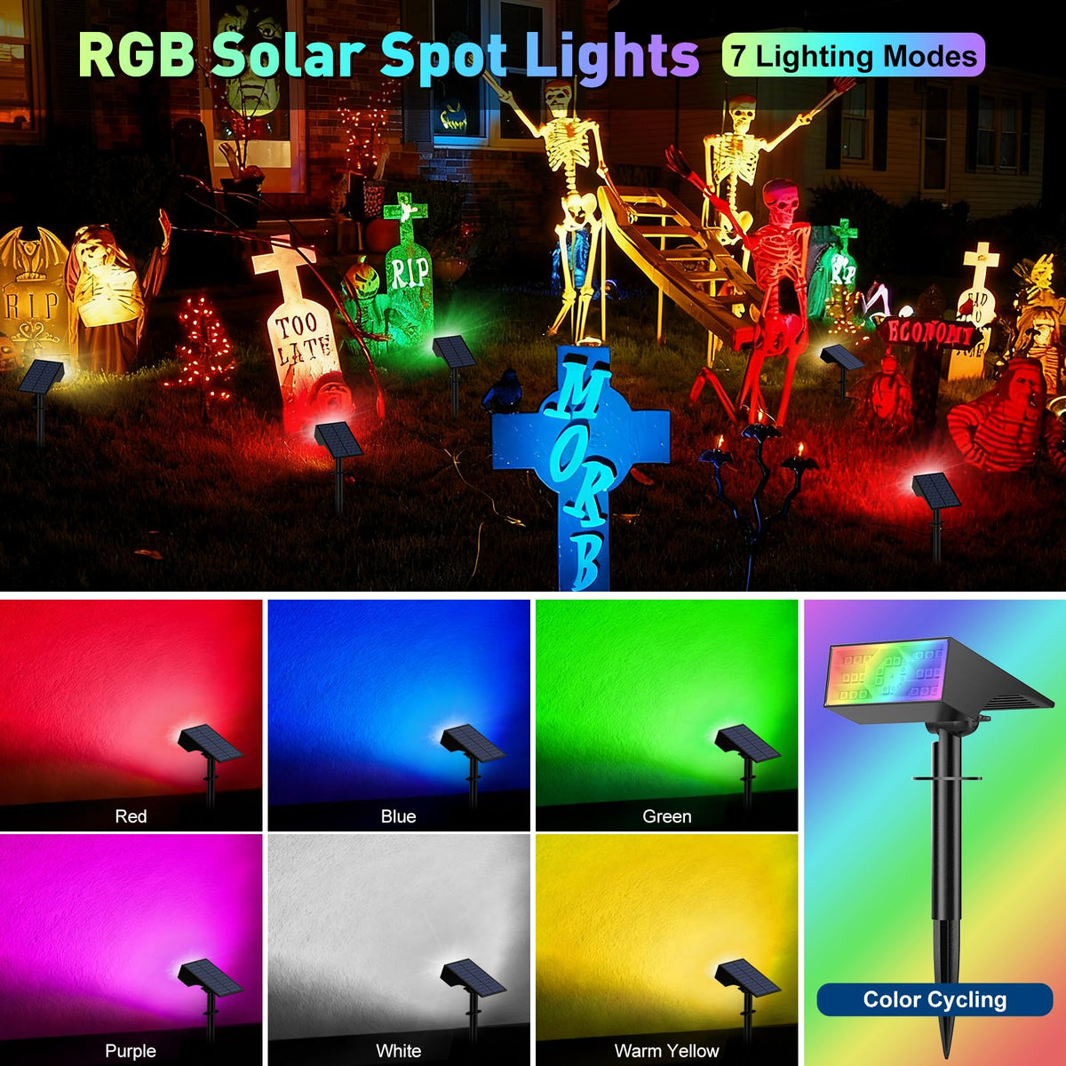 Solar Color Changing RGB Spot Lights Outdoor (10 Count)