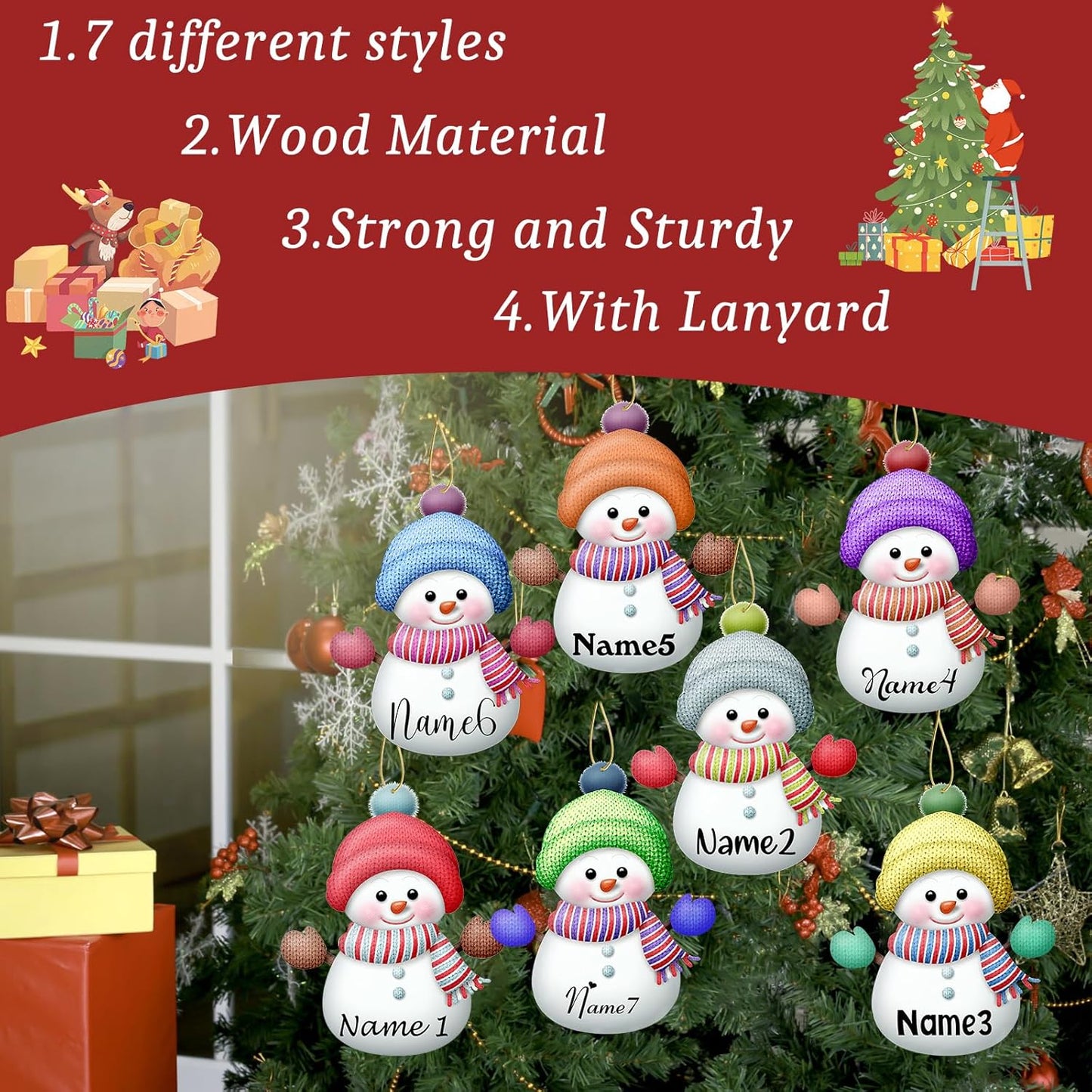Personalized Christmas Ornaments with Names Snowman Custom Family Ornament Customized Xmas Tree Hanging Wood Decoration Gift 3.15"（8cm） Grey