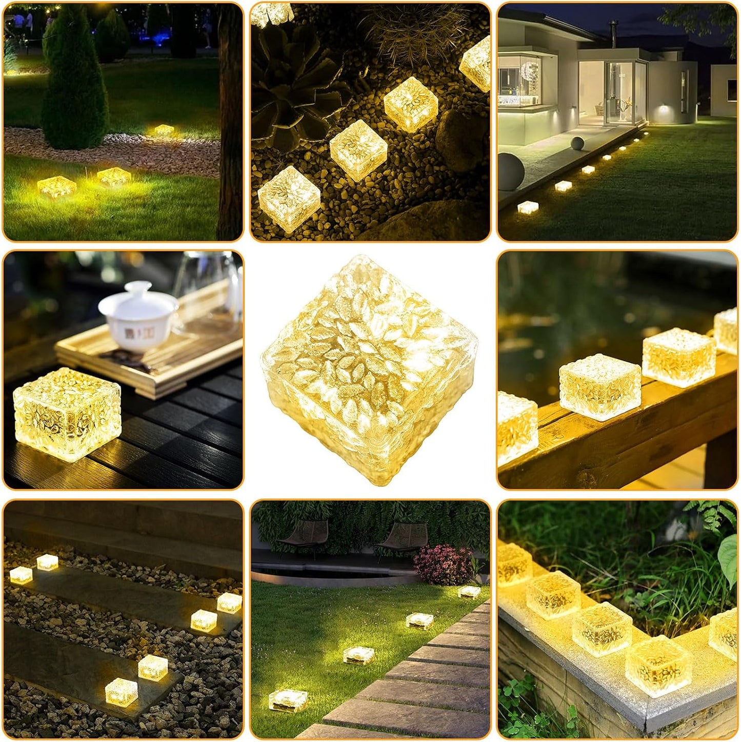 Solar Brick Lights Outdoor Solar Lights Outdoor Waterproof Patio Brick Lights Garden Decor for Outside 6 Packs for Patio,Yard,Walkway,Pathway Decor