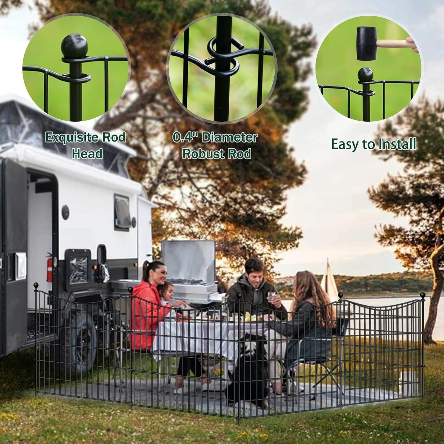 4 Panels Decorative Garden Fence with Gate, 48 in(H) X 10.5 ft(L) No Dig Dog Fence Animal Barrier Outdoor for Yard, Rustproof Metal Garden Edging and Borders, Temporary Fencing Stakes
