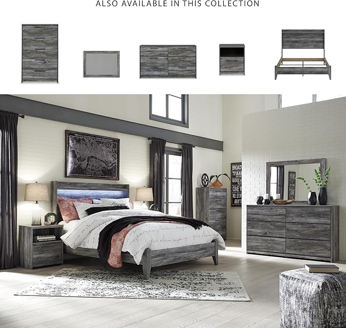 Signature Design by Ashley Baystorm Rustic Coastal 1 Drawer Nightstand with 1 Open Cubby & 2 Slim-Profile USB Charging Stations, 24.45" Tall, Smoky Gray