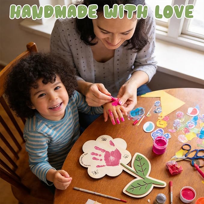 HYPERI DIY Mothers Day Crafts for Kids Handprint Art, Handprints Wooden Rose Flower Bouquet, Mothers Day Gifts for Mom from Kids, for Grandma from Grandkids, Mothers Day Keepsake Craft