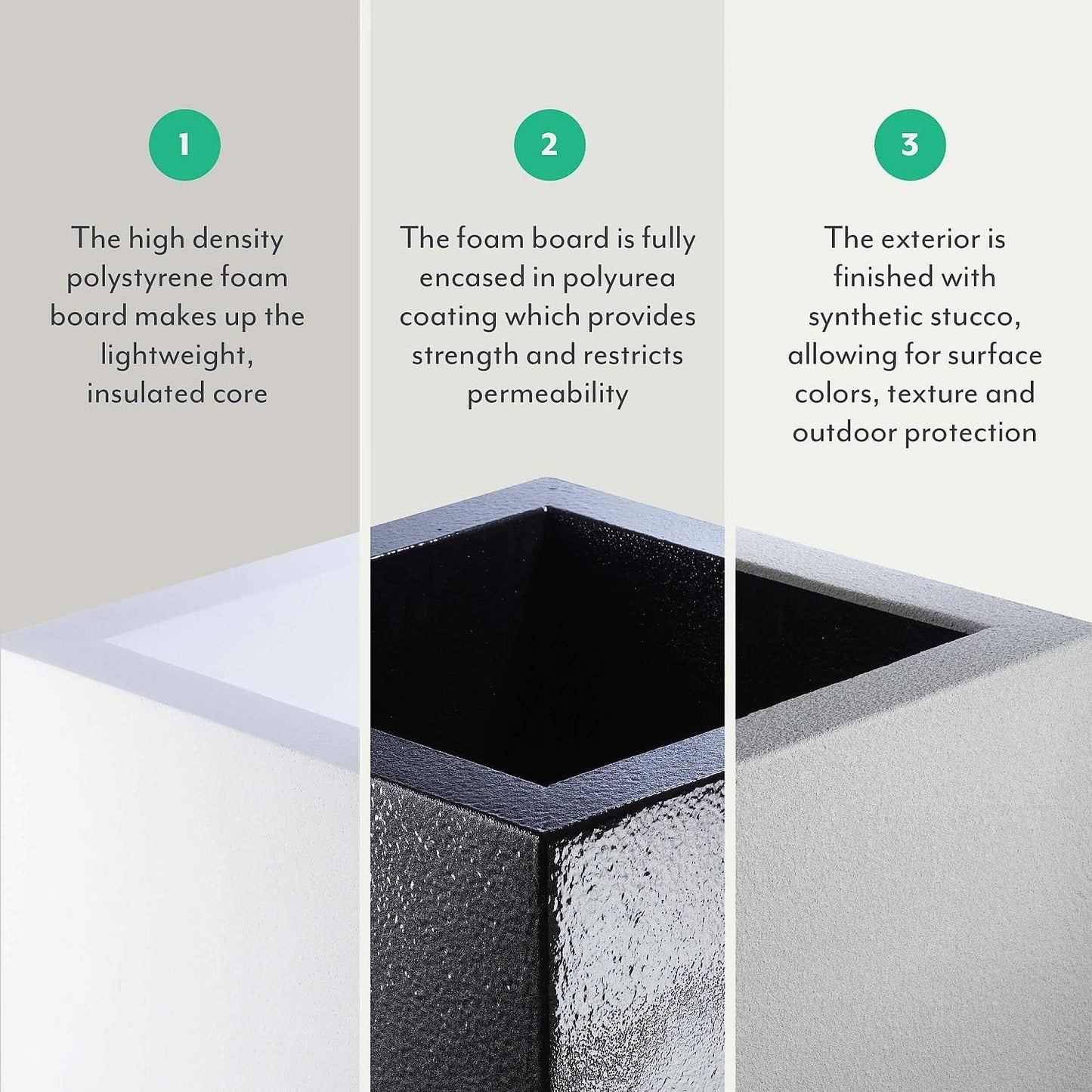 PolyStone Milan Tall Modern Outdoor/Indoor Rectangular Trough Planter, 46" L X 17" W X 19" H, Lightweight, Heavy Duty, Weather Resistant, Polymer Finish, Commercial and Residential (Slate Gray)