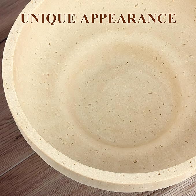 Large Decorative Bowl, Fruit Bowl for Kitchen Counter, Modern Resin Bowl for Home Decor, Key Holder for Entry Table, Artificial Travertine Beige