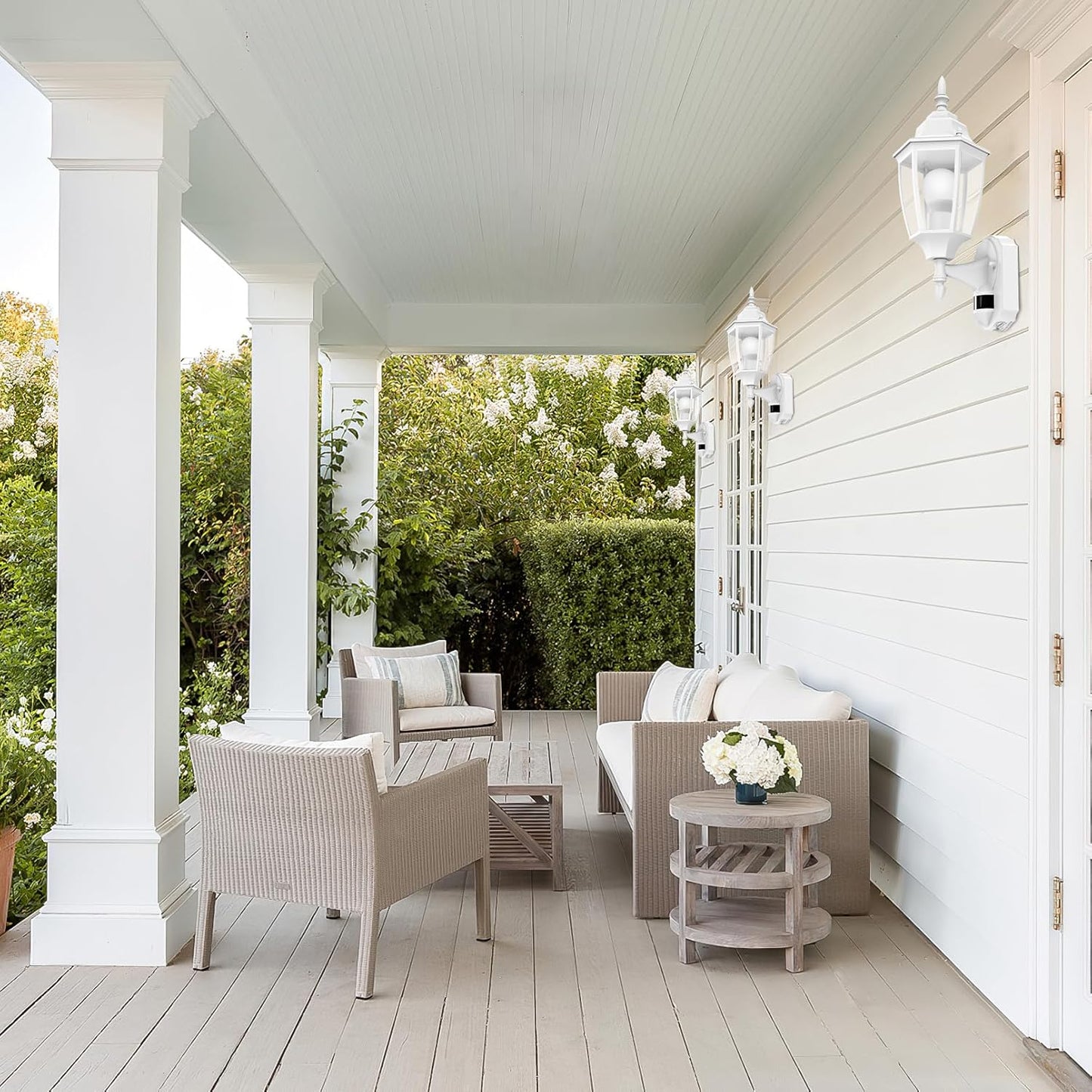 Lamomo Outdoor Wall Sconce, 2 Pack Dusk to Dawn Motion Sensor Light Fixtures, Exterior Aluminum Waterproof Porch Lights for Patio Front Door Garage- White