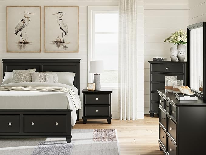 Signature Design by Ashley Lanolee Classic 2 Drawer Nightstand for Bedroom, 26.75" Tall, Black